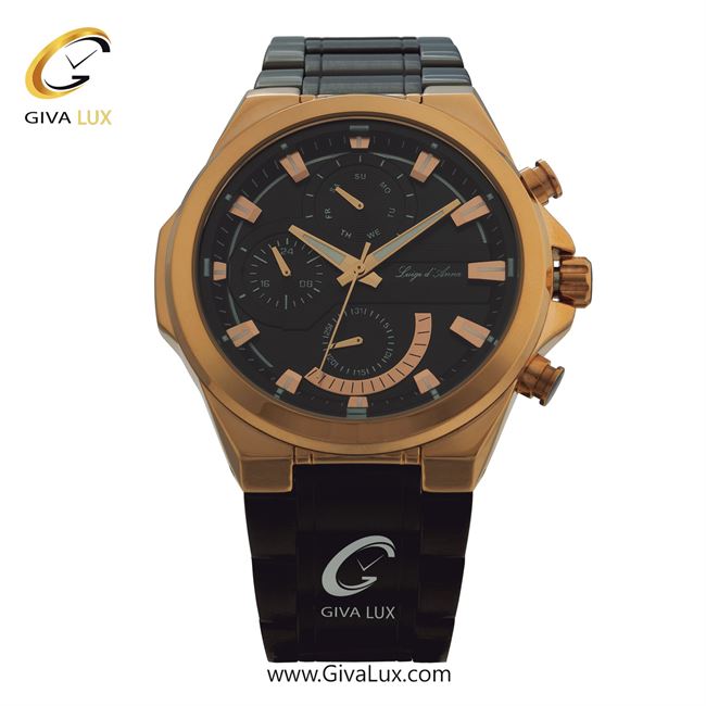 ساعت مچی اورجینال مردانه LdA سه موتوره فول تایم رزگلد | مشکی| مشکی| کد رفرنس 2378